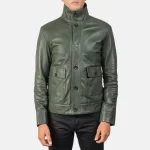 Green Men's Bomber Leather Jacket Front