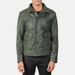 Green Men's Bomber Leather Jacket