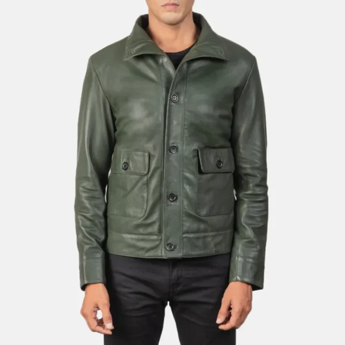 Green Men'S Bomber Leather Jacket