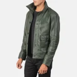 Green Men's Bomber Leather Jacket Side