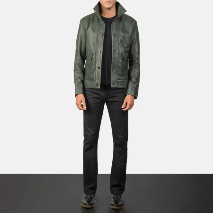 Men'S Green Bomber Leather Jacket