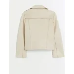Cream Girls Suede Leather Jacket Back View