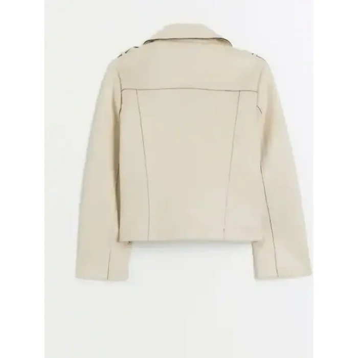 Cream Girls Suede Leather Jacket Back View