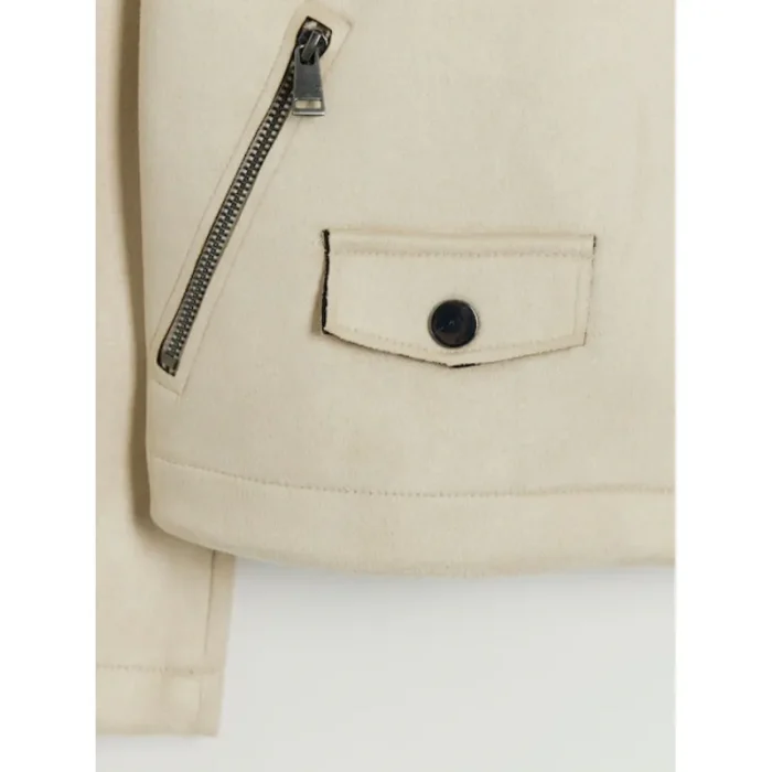 Cream Girls Suede Leather Jacket Close View