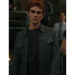 Green KJ Apa Riverdale Zip-Up Leather Jacket with Shirt Collar