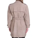 Eilish Beige Double Breasted Leather Coat Back