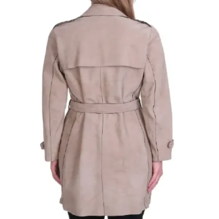 Eilish Beige Double Breasted Leather Coat Back