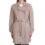 Eilish Beige Double Breasted Leather Coat
