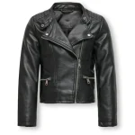 Girl's Black Faux Leather Biker Jacket View