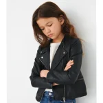 Girl's Black Faux Leather Biker Jacket Wearing look
