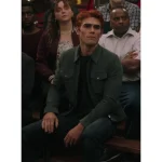 Green KJ Apa Riverdale Zip-Up Leather Jacket with Shirt Collar Front