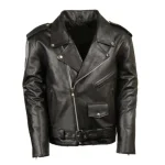 Kid’s Black Zip-Up Cowhide Leather Biker Jacket