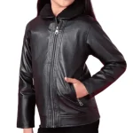 Girl's Black Faux Leather Jacket with Fur Collar
