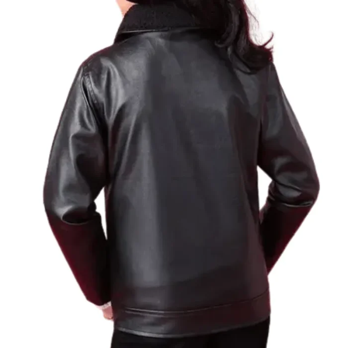 Kid'S Black Pu Leather Jacket Back