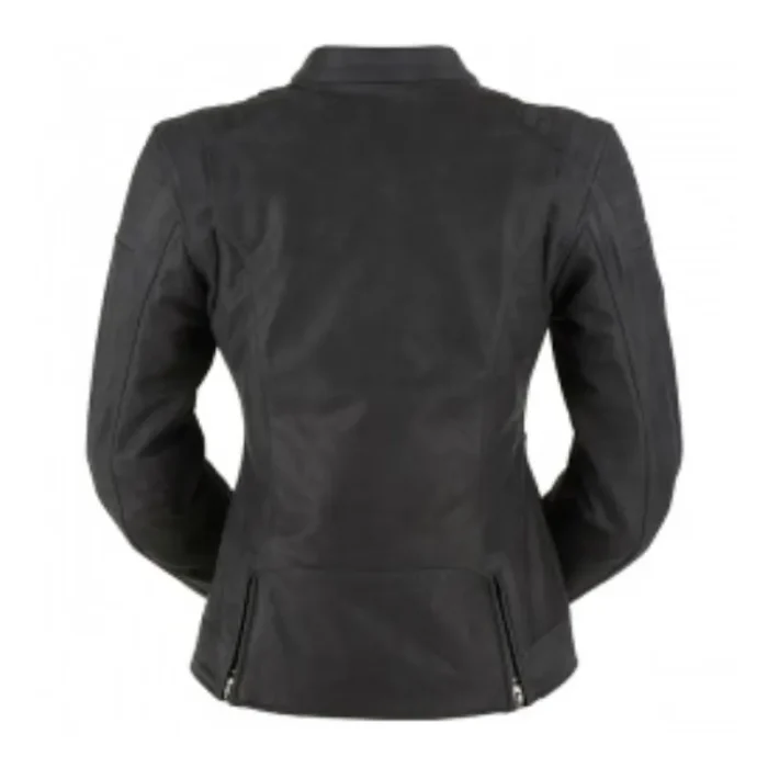 Ladies Black Buffalo Leather Motorcycle Jacket Back