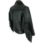 Ladies Black Cowhide Leather Fringed Jacket Back