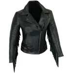 Women's Black Cowhide Leather Fringed Jacket