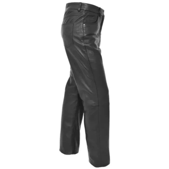 Ladies' Black Leather Slim-Fit Trousers Side