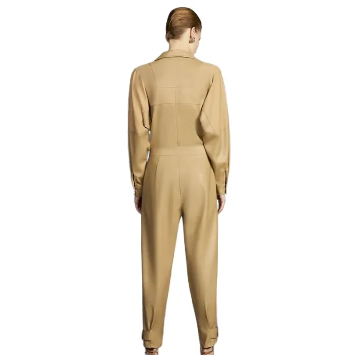 Light Brown Women'S Genuine Leather Jumpsuit Back View