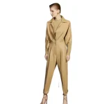 Women's Light Brown Genuine Leather Jumpsuit