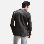 Men's Alyson Black Leather Blazer Back View