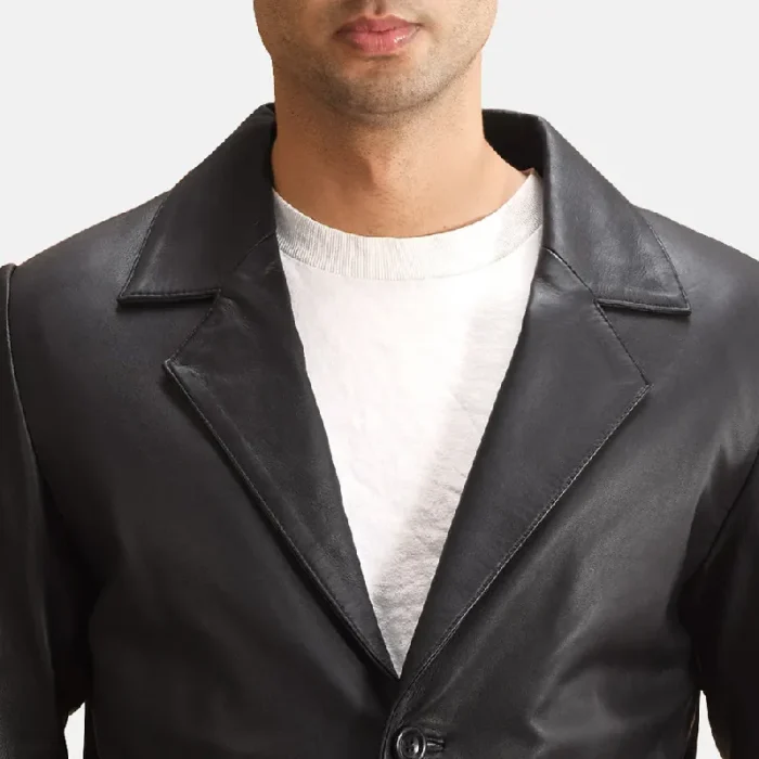 Men'S Alyson Black Leather Blazer Close View