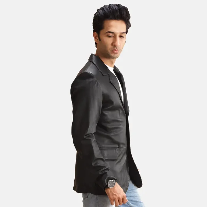 Men'S Alyson Black Leather Blazer Side View