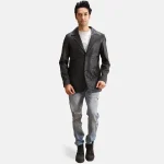 Men's Alyson Black Leather Blazer Wearing Look