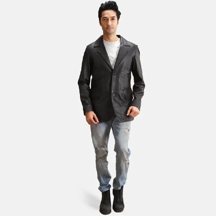 Men'S Alyson Black Leather Blazer Wearing Look