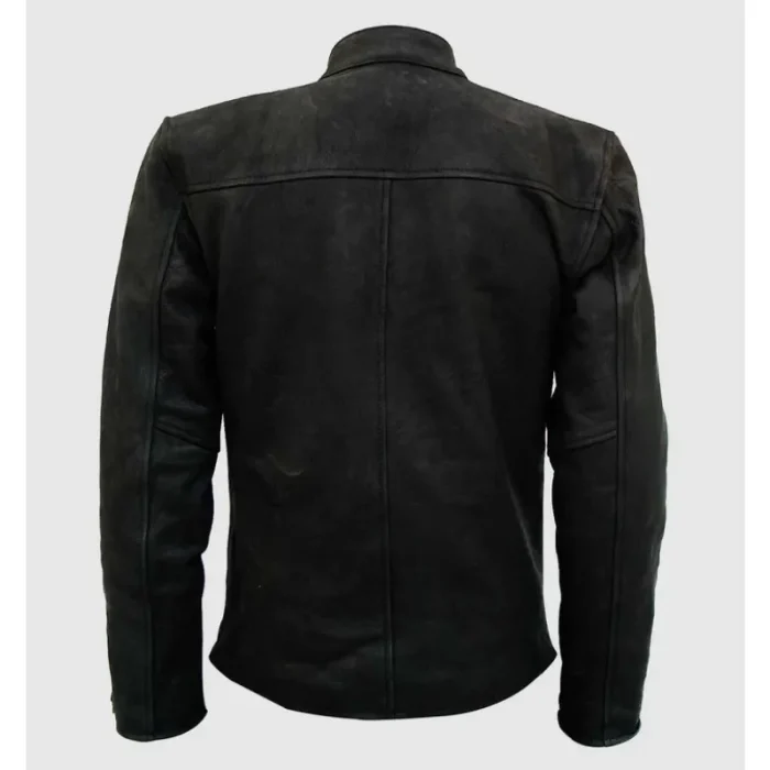 Men'S Back Vintage Nubuck Leather Biker Jacket Back View