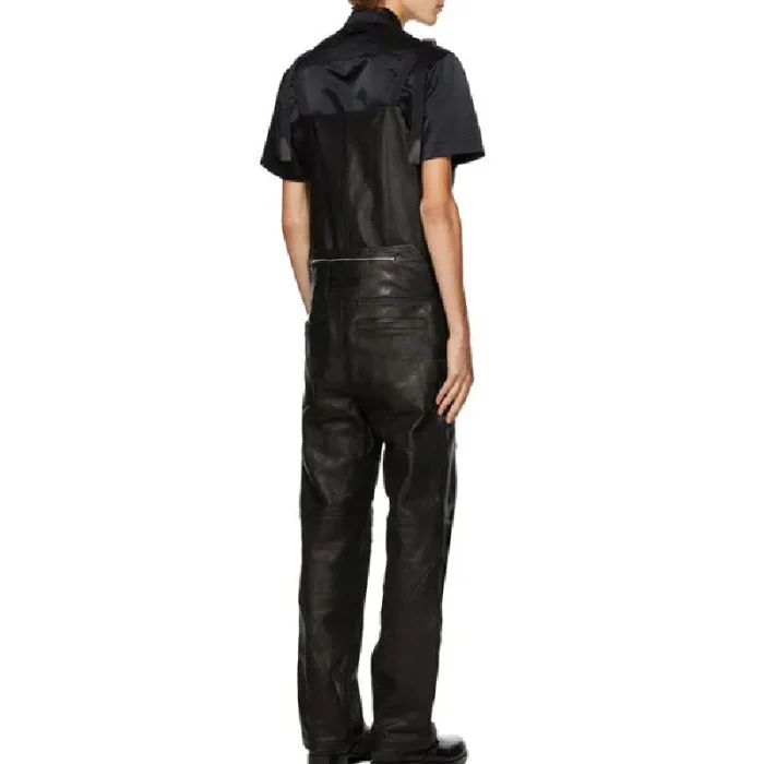 Men'S Black Adjustable Leather Jumpsuit Side
