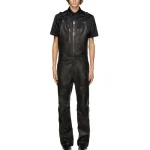 Men's Black Adjustable Leather Jumpsuit