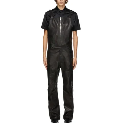 Men's Black Adjustable Leather Jumpsuit