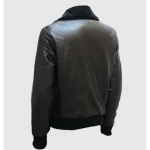 Men's Black Bomber Leather Jacket with Faux Fur Collar Back