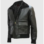 Men's Black Leather Bomber Jacket With Faux Fur Collar