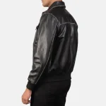 Men's Black Bomber Leather Zip-Up Jacket Back