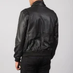 Men's Black Bomber Zip-Up Leather Jacket Back