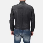 Men's Black Calfskin Leather Biker Jacket Back View