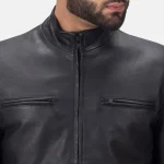 Men's Black Calfskin Leather Biker Jacket Close View
