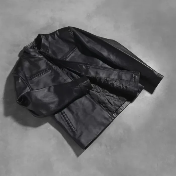 Men'S Black Calfskin Leather Biker Jacket