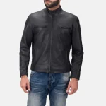 Men's Black Calfskin Leather Biker Jacket
