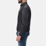 Men's Black Calfskin Leather Biker Jacket Side