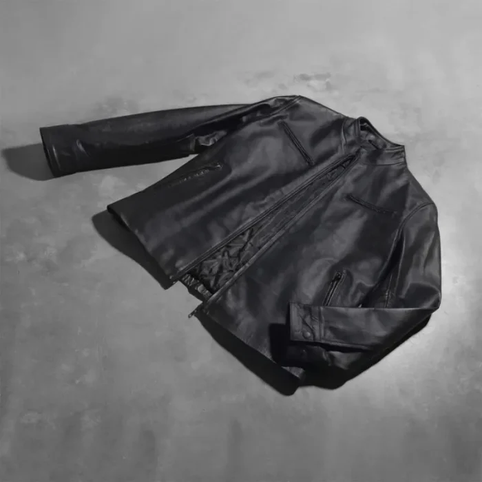 Men'S Black Calfskin Leather Biker Jacket View