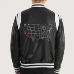 Men's Black/White Leather California Varsity Jacket Back