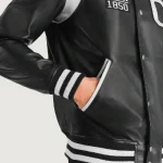 Men's Black/White Leather California Varsity Jacket Close Up