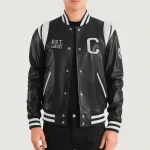 Men's Black/White Leather California Varsity Jacket