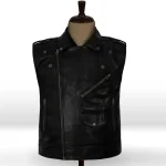 Men's Black Classic Leather Motorcycle Biker Vest