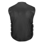 Men's Black Commando Style Motorcycle Leather Vest Back View