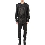 Men's Black Cool Style Shirt Look Leather Jumpsuit