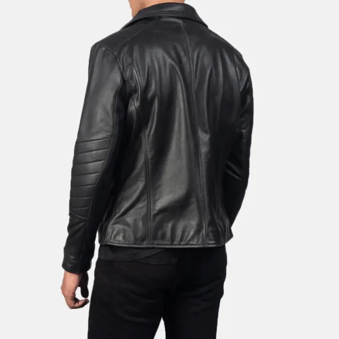 Men'S Raiden Black Leather Biker Jacket Back